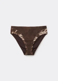Bikinihose mit hohem Bund Brown Suede
