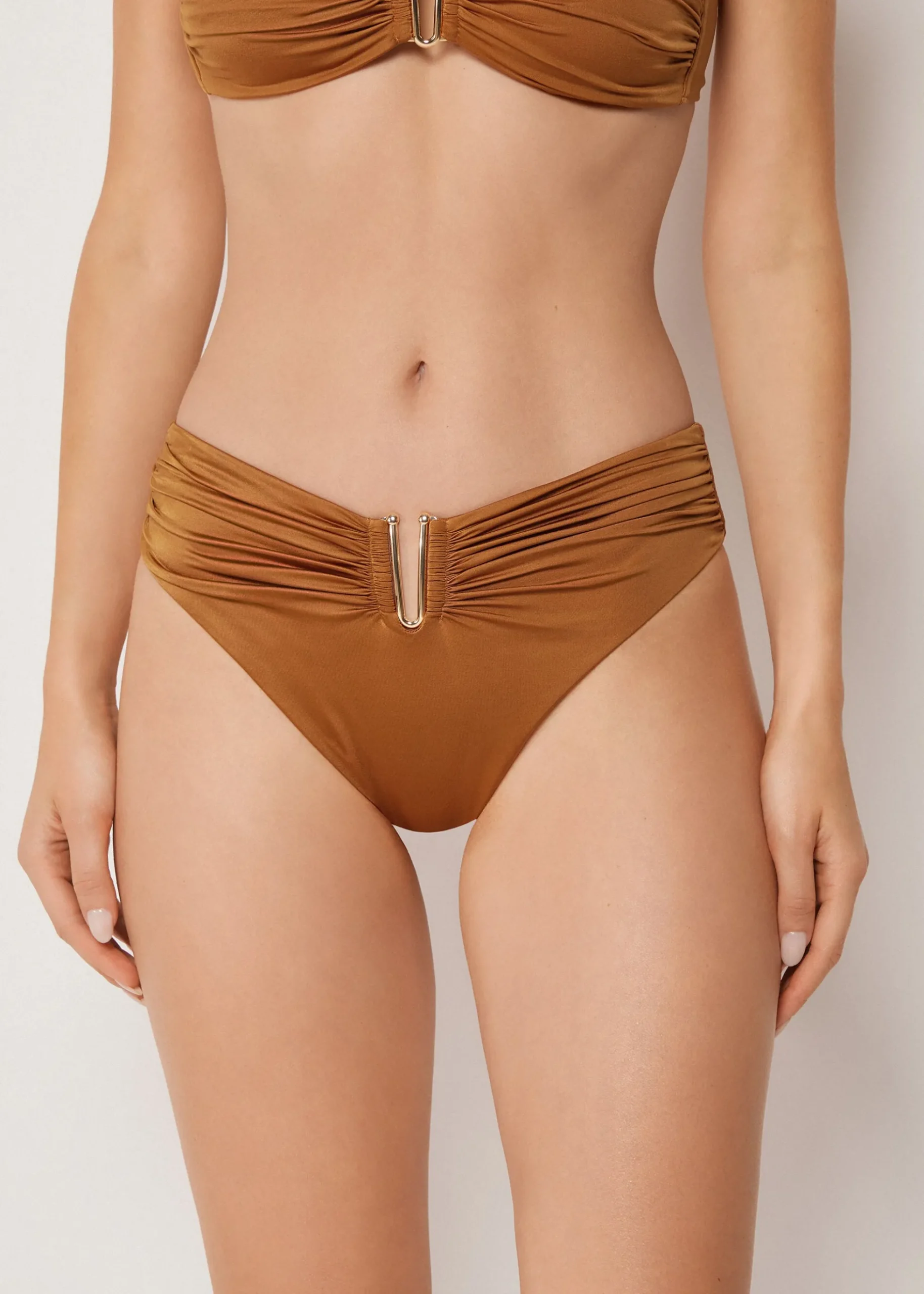 Bikinihose mit hohem Bund Shiny Satin