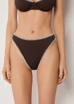 Brazilian-Bikinihose mit hohem Bund Bicolor Embroidery