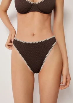 Brazilian-Bikinihose mit hohem Bund Bicolor Embroidery
