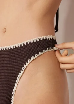Brazilian-Bikinihose mit hohem Bund Bicolor Embroidery