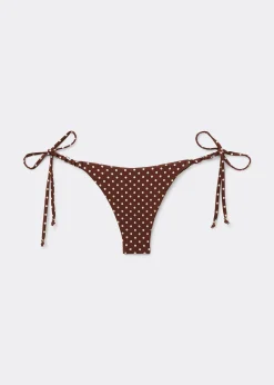 Brazilian-Bikinihose mit schmalen Bändchen Polka Dot Brown