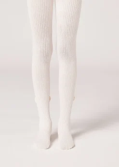 Gerippte Baumwollstrumpfhose mit Schleife für Mädchen