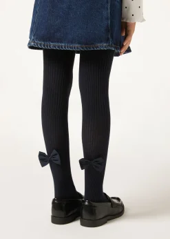 Gerippte Baumwollstrumpfhose mit Schleife für Mädchen