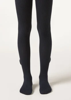 Gerippte Baumwollstrumpfhose mit Schleife für Mädchen