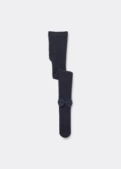 Gerippte Baumwollstrumpfhose mit Schleife für Mädchen