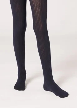 Gerippte Baumwollstrumpfhose für Mädchen