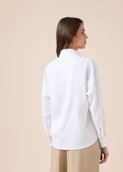 Kurze Hemdbluse aus Leinen und Viskose