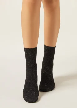 Kurze Socken mit Cashmere und Glitzergarn