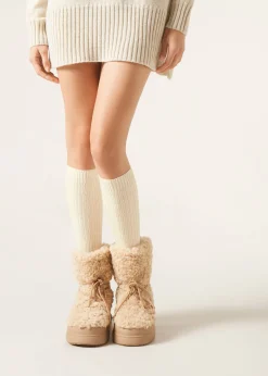 Lange gerippte Damensocken mit Wolle und Kaschmir