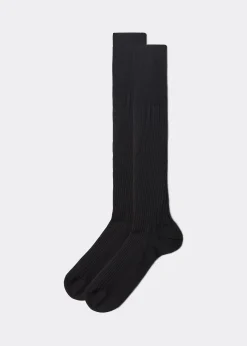 Lange gerippte Herrensocken mit Fil d‘Ecosse