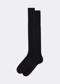 Lange gerippte Herrensocken mit Fil d‘Ecosse