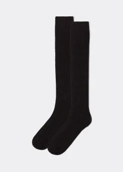 Lange gerippte Herrensocken mit Wolle und Cashmere