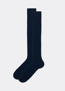 Lange gerippte Herrensocken mit Fil d‘Ecosse