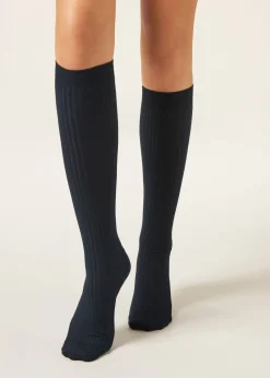 Lange gerippte Socken mit Cashmere