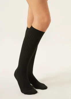 Lange gerippte Socken mit Cashmere