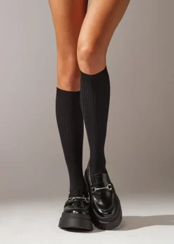 Lange gerippte Socken mit Cashmere