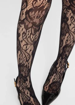 Netzstrumpfhose mit Blumenmuster