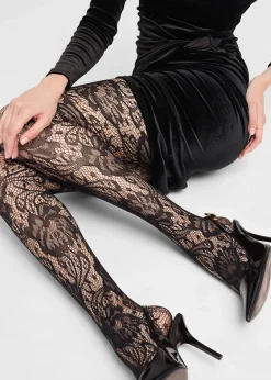 Netzstrumpfhose mit Blumenmuster