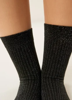 Socken in Rippstrick mit Glitzer