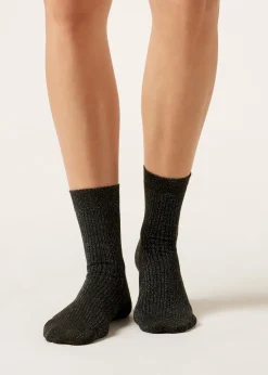 Socken in Rippstrick mit Glitzer