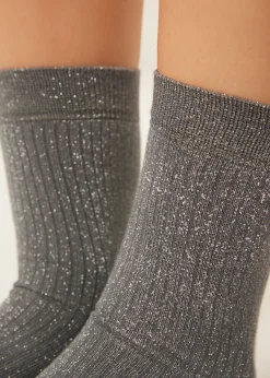 Socken in Rippstrick mit Glitzer