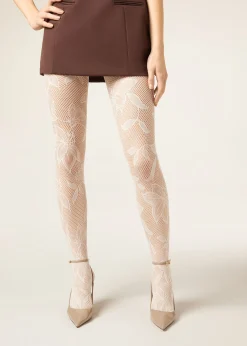 Spitzenstrumpfhose mit Maxi-Blumenmuster