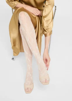 Spitzenstrumpfhose mit Maxi-Blumenmuster