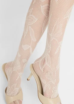 Spitzenstrumpfhose mit Maxi-Blumenmuster