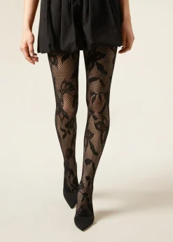 Spitzenstrumpfhose mit Maxi-Blumenmuster