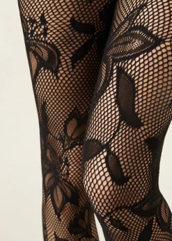 Spitzenstrumpfhose mit Maxi-Blumenmuster