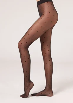 Transparente Strumpfhose 30 Denier mit kleinen Herzen