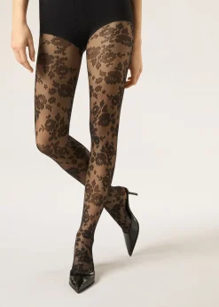 Transparente Strumpfhose mit Blumen