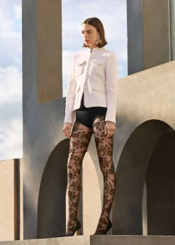 Transparente Strumpfhose mit Blumen
