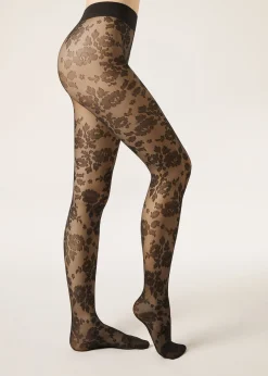 Transparente Strumpfhose mit Blumen