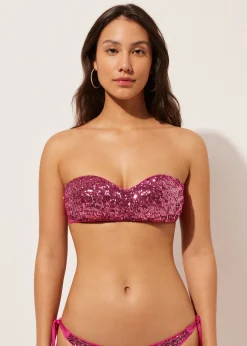 Wattiertes Bandeau-Bikinioberteil Surface Royal